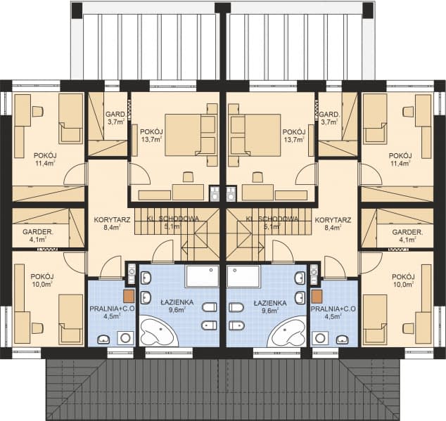 Rzut projektu APS 307 wariant 3 DWULOKALOWY - Piętro