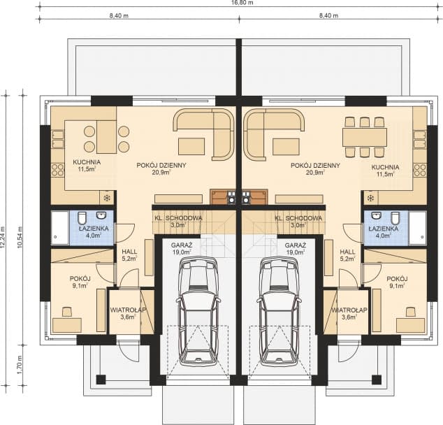 Rzut projektu APS 307 wariant 2 DWULOKALOWY - Parter