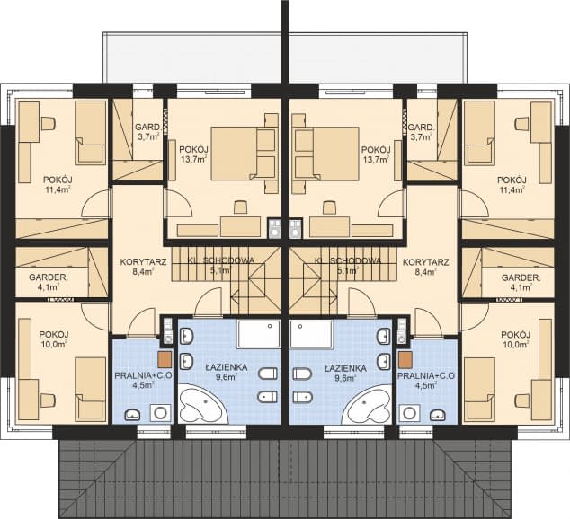 Rzut projektu APS 307 wariant 2 DWULOKALOWY - Piętro