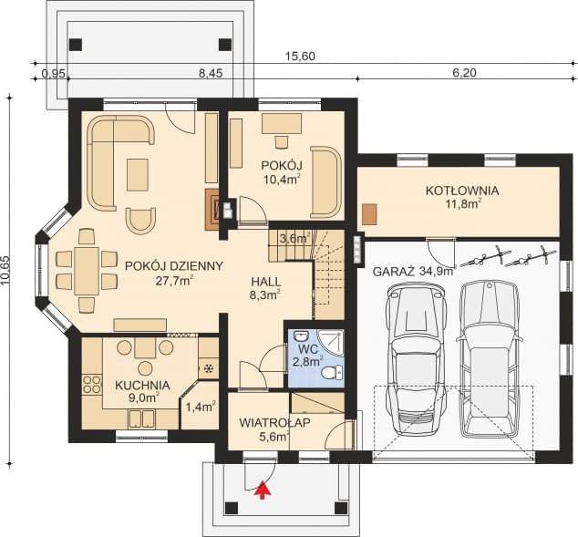 Rzut projektu APS 161 NEW + 2G - Parter