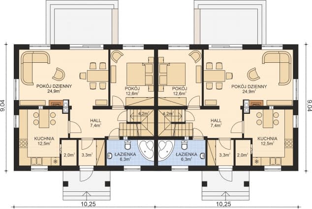 Rzut projektu APS 204 DWULOKALOWY - Parter