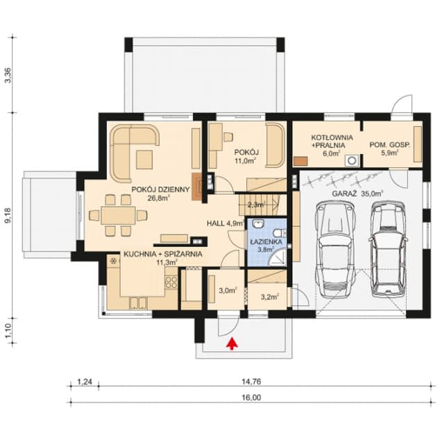Rzut projektu APS 289 + 2G - Parter