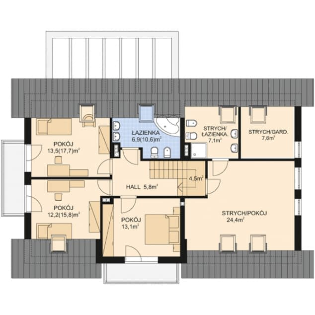 Rzut projektu APS 289 + 2G - Poddasze