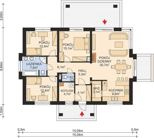 Rzut projektu APS 277 wariant 2 - Parter