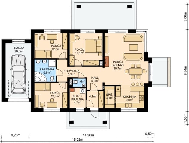 Rzut projektu APS 277w2 + G - Parter