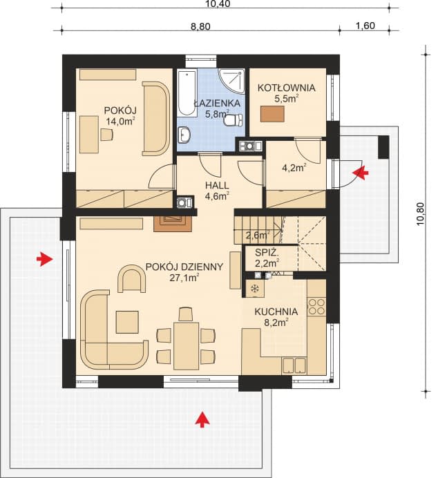 Rzut projektu APS 270 NEW wariant 2 - Parter