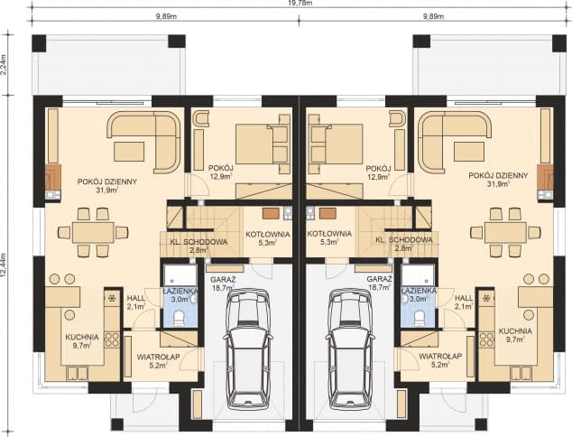 Rzut projektu APS 330 bliźniaczy - Parter