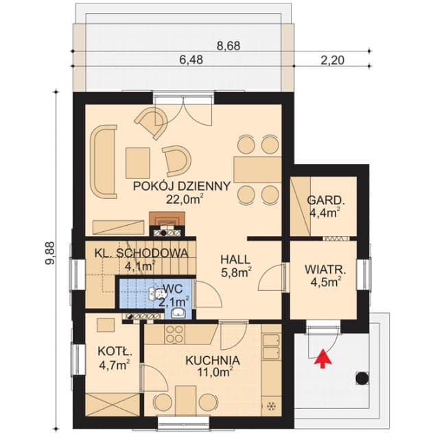 Rzut projektu APS 139 - Parter