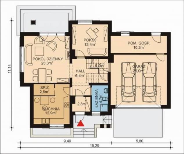 Rzut projektu APS 055 + 2G - Parter