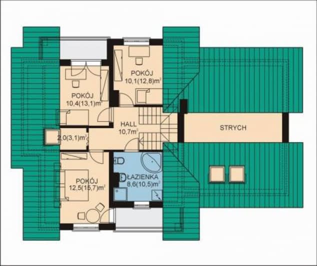 Rzut projektu APS 055 + 2G - Poddasze