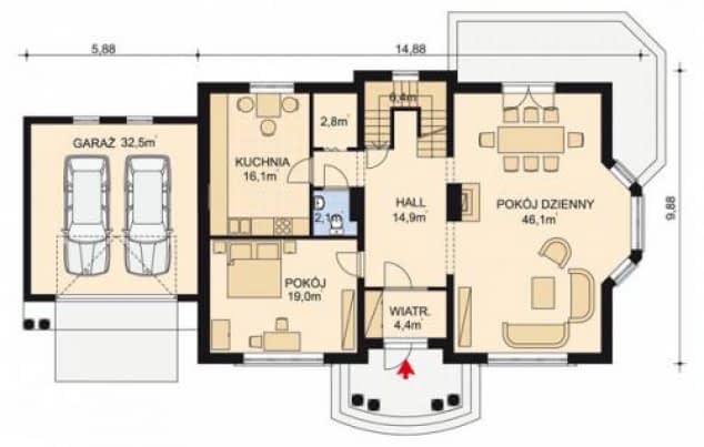Rzut projektu APS 046 + G - Parter