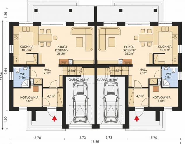 Rzut projektu APS 107 wariant 2 DWULOKALOWY - Parter