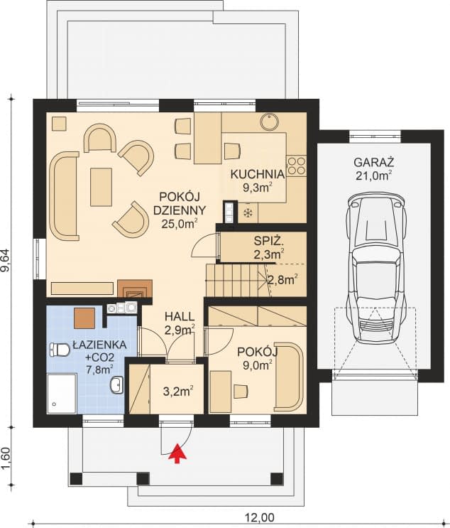 Rzut projektu APS 124 + G - Parter