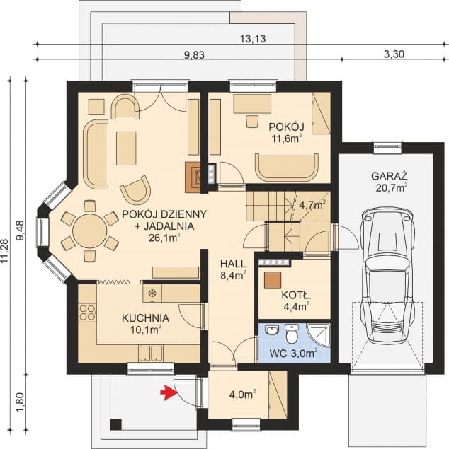 Rzut projektu APS 126 - Parter