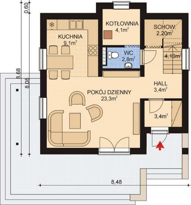 Rzut projektu APS 123 - Parter