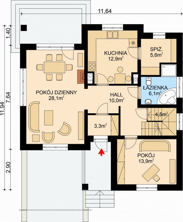 Rzut projektu APS 116 - Parter