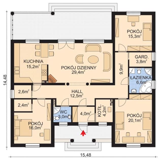 Rzut projektu APS 077 - Parter