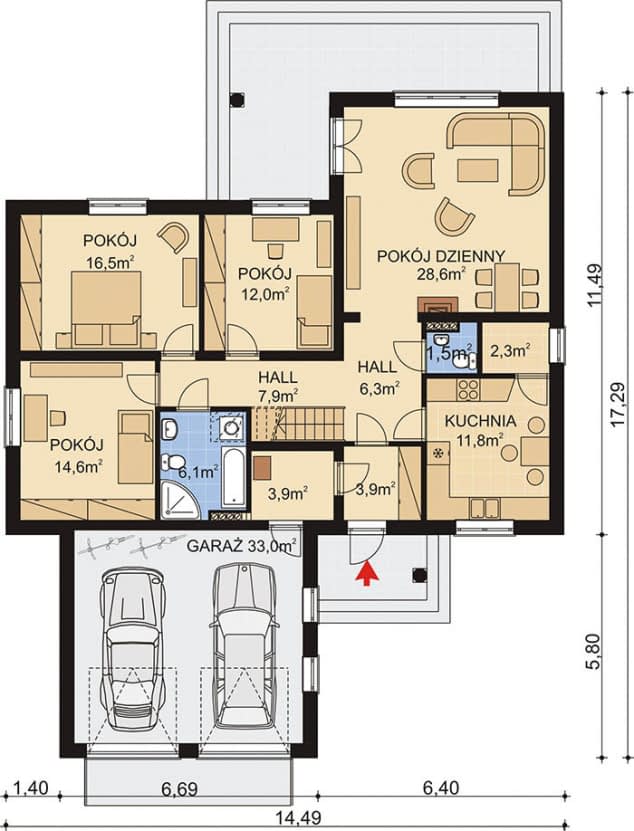 Rzut projektu APS 069 - Parter