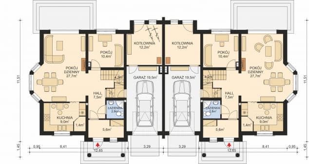 Rzut projektu APS 182 DWULOKALOWY - Parter