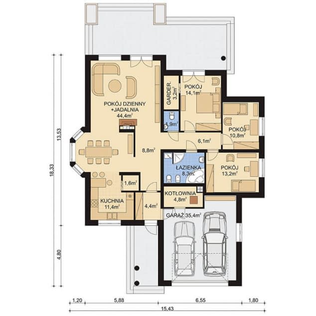 Rzut projektu APS 145 wersja 2 - Parter