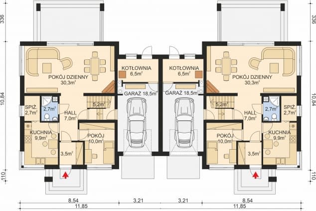 Rzut projektu APS 209 NEW DWULOKALOWY - Parter