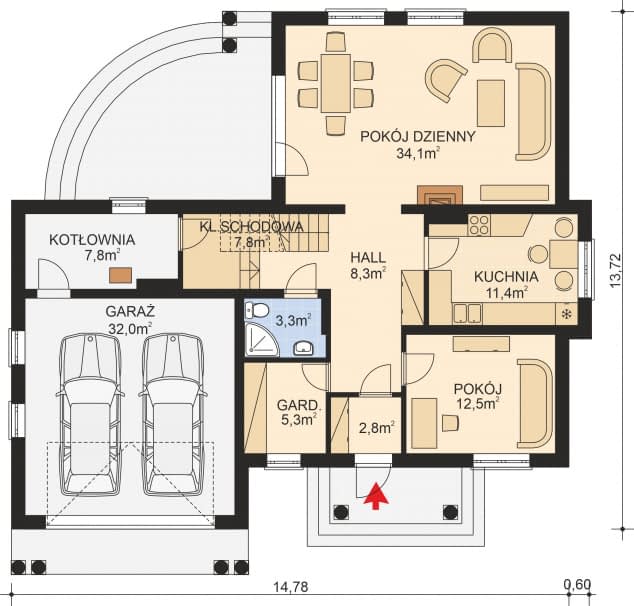 Rzut projektu APS 041 + P - Parter