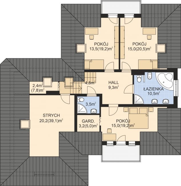 Rzut projektu APS 041 + P - Poddasze
