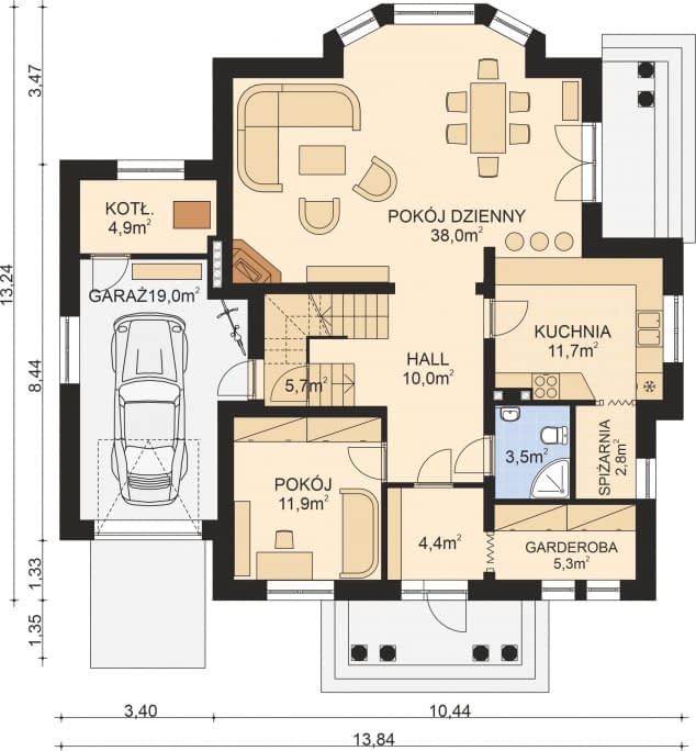 Rzut projektu APS 105 + P - Parter