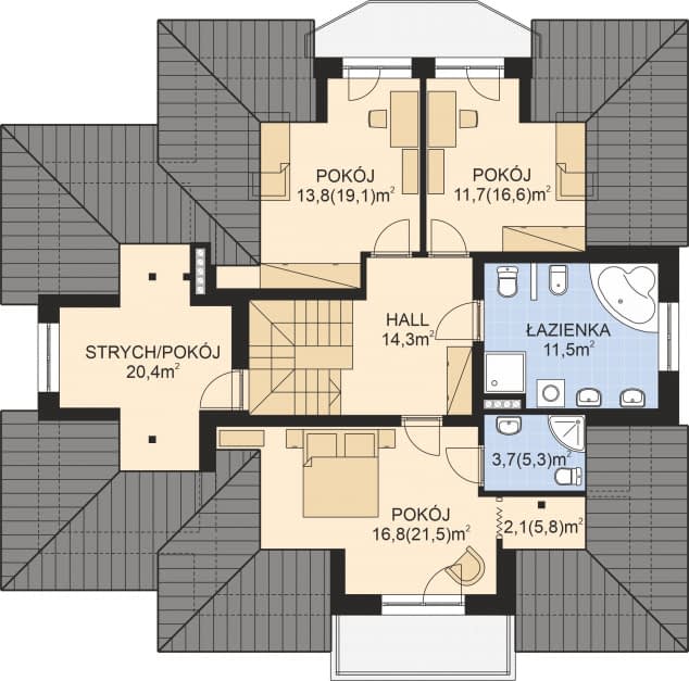Rzut projektu APS 105 + P - Poddasze
