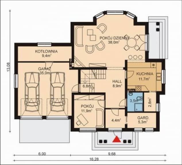Rzut projektu APS 105 + 2G - Parter