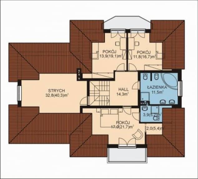 Rzut projektu APS 105 + 2G - Poddasze