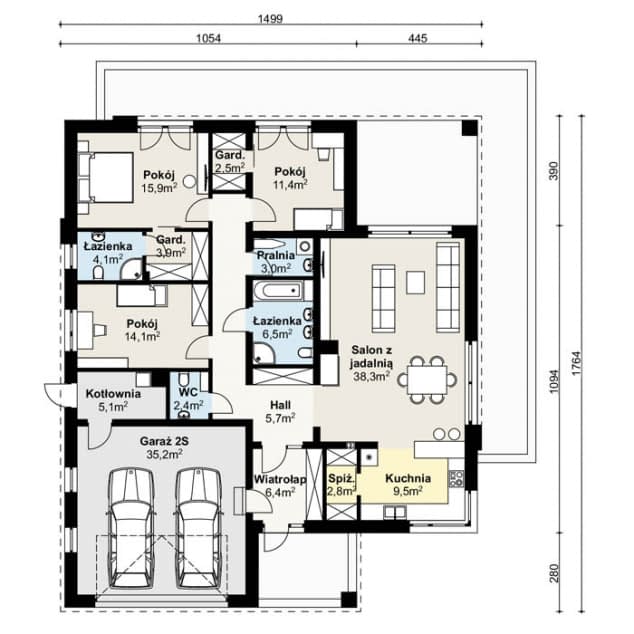 Rzut projektu APS 401 ECO - Parter