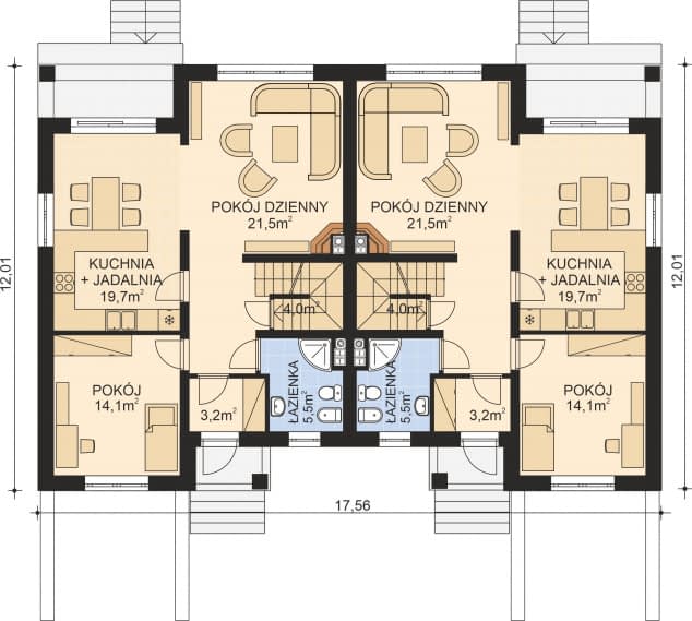 Rzut projektu APS 049 DWULOKALOWY - Parter