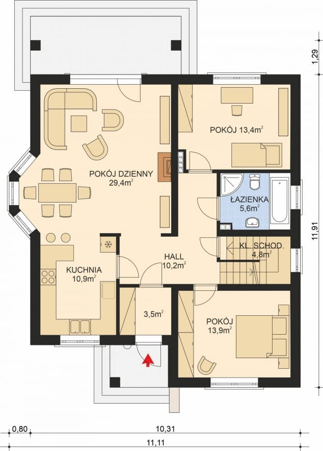 Rzut projektu APS 190 - Parter