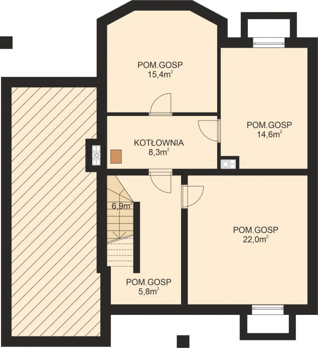 Rzut projektu APS 040 + P - Piwnica