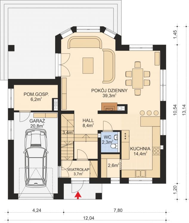 Rzut projektu APS 040 + P - Parter