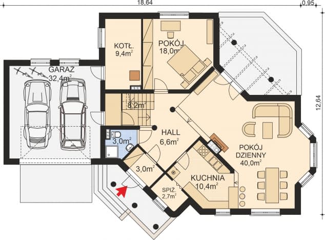 Rzut projektu APS 065 - Parter