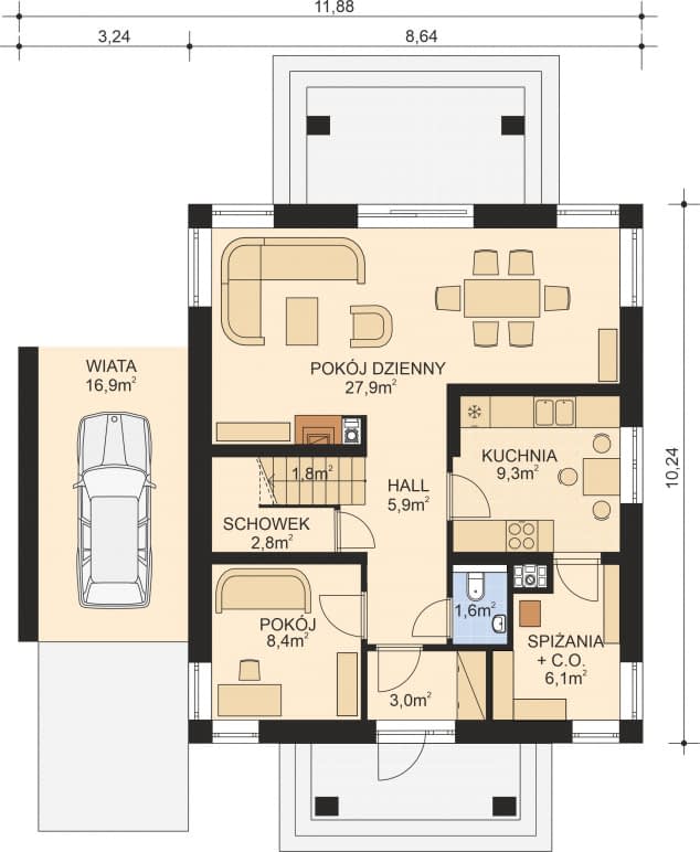 Rzut projektu APS 031 - Parter