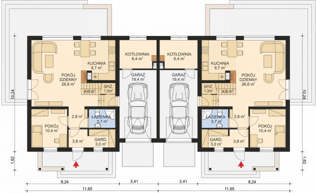 Rzut projektu APS 237 DWULOKALOWY - Parter