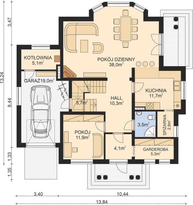 Rzut projektu APS 105 - Parter