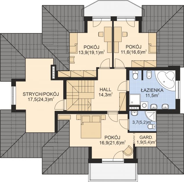 Rzut projektu APS 105 - Poddasze