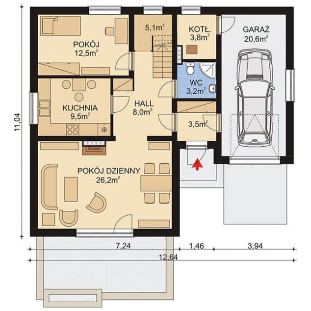Rzut projektu APS 133 - Parter
