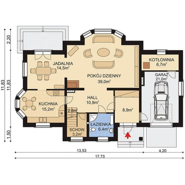 Rzut projektu APS 154 - Parter
