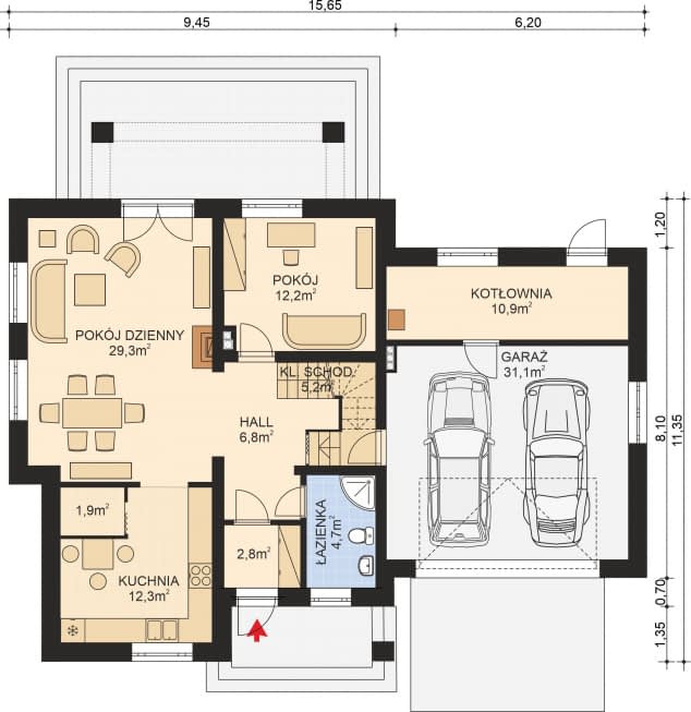 Rzut projektu APS 195+2G - Parter