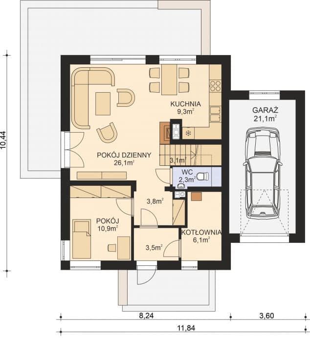 Rzut projektu APS 227 wariant 3 ECO - Parter