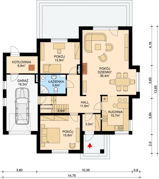 Rzut projektu APS 247 - Parter