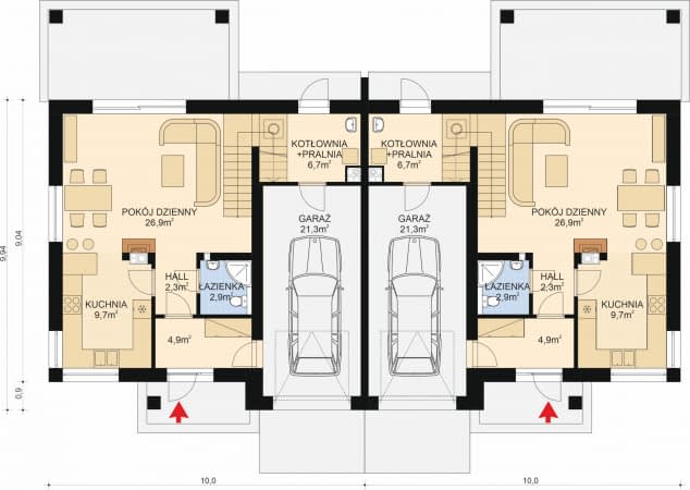 Rzut projektu APS 254 wariant 3 DWULOKALOWY - Parter