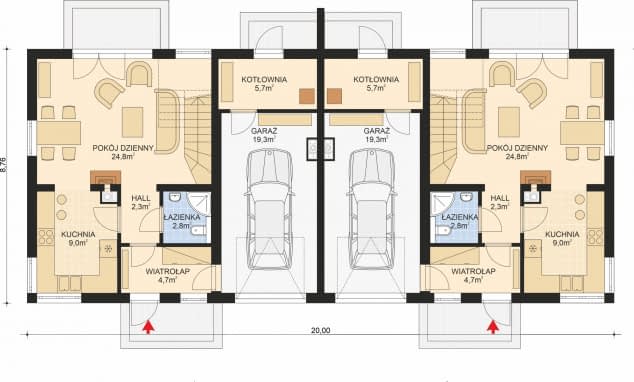 Rzut projektu APS 254 DWULOKALOWY - Parter