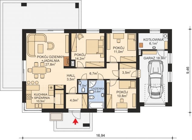 Rzut projektu APS 336+G ECO - Parter