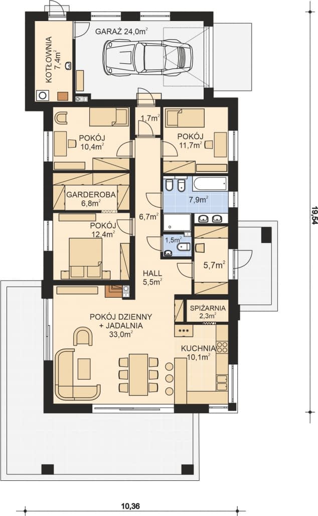 Rzut projektu APS 337 wariant 2 - Parter